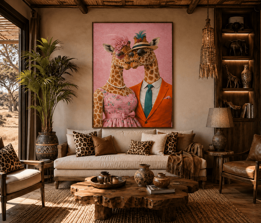 Couple Girafe dans un salon de type savanne