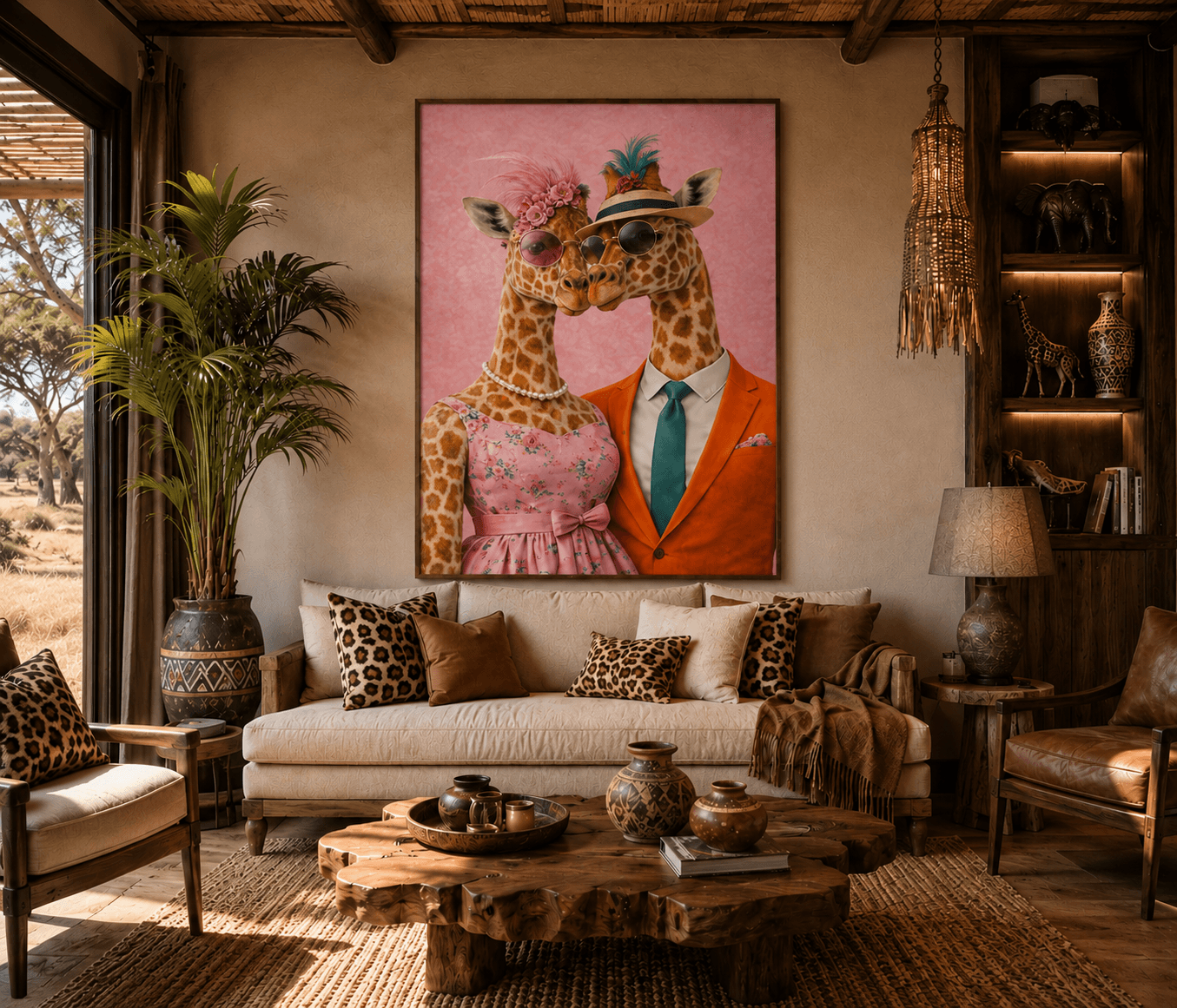 Couple Girafe dans un salon de type savanne