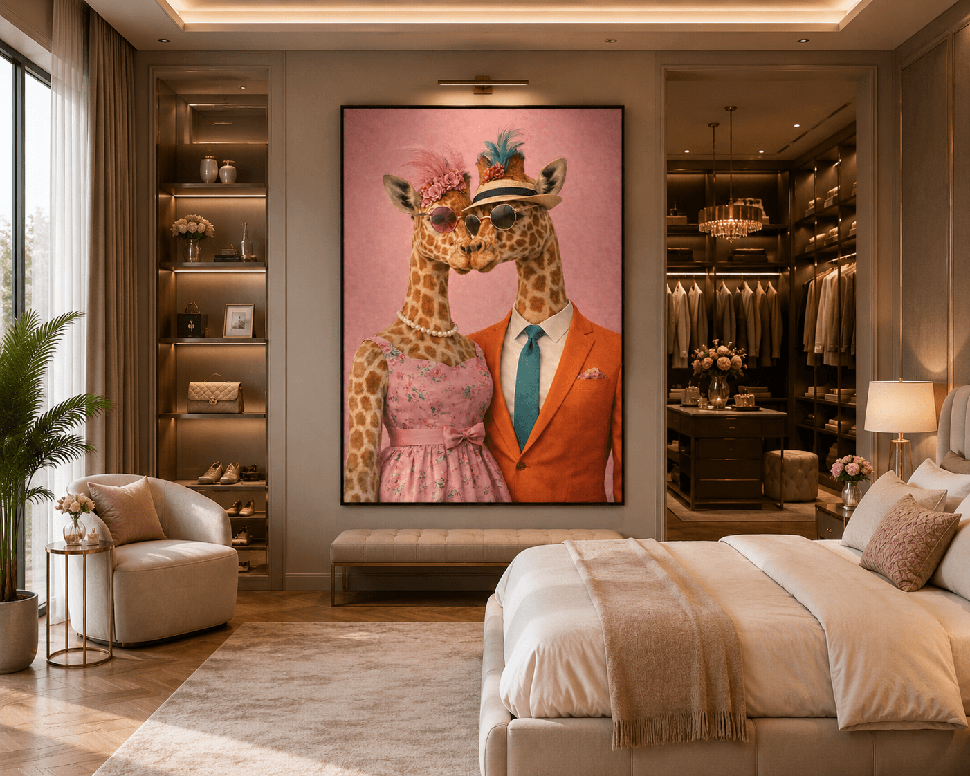 Couple Girafe dans une chambre de luxe avec dressing