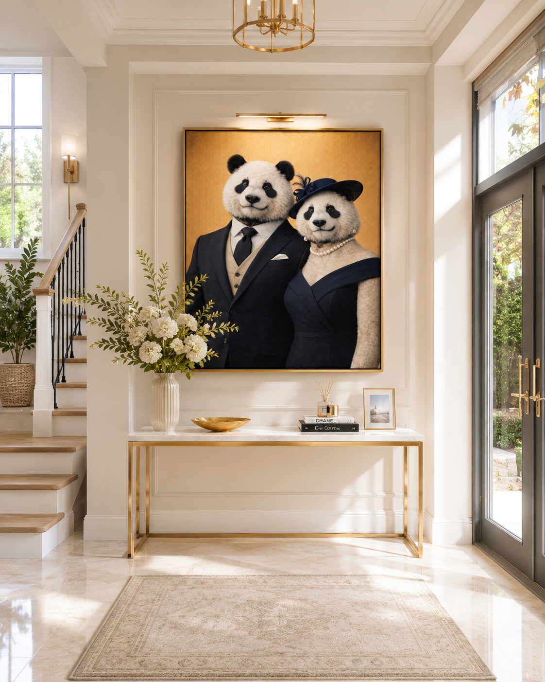 Couple Panda exposé dans entrée claire