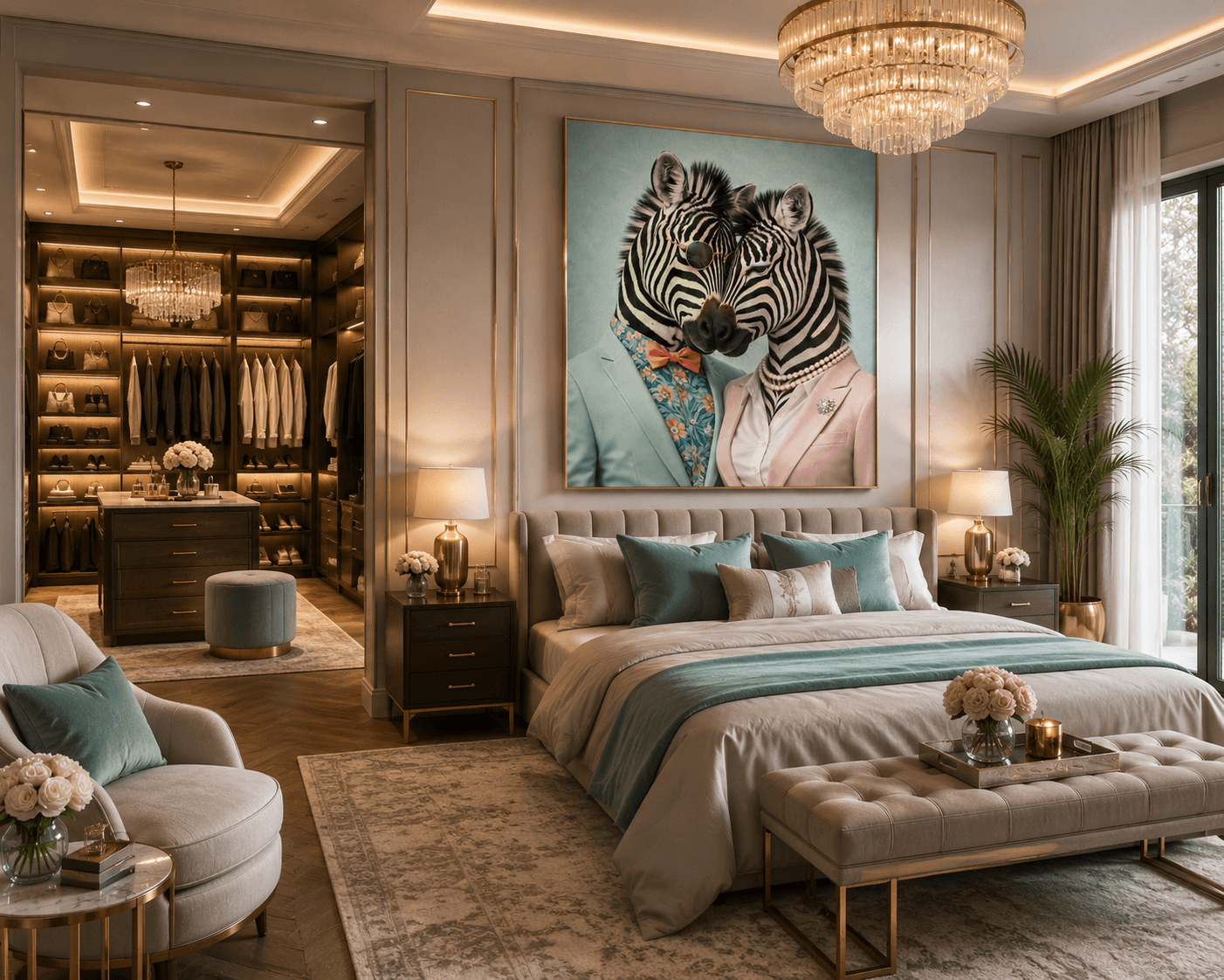 tableau d'un couple zèbre exposé dans une chambre de luxe