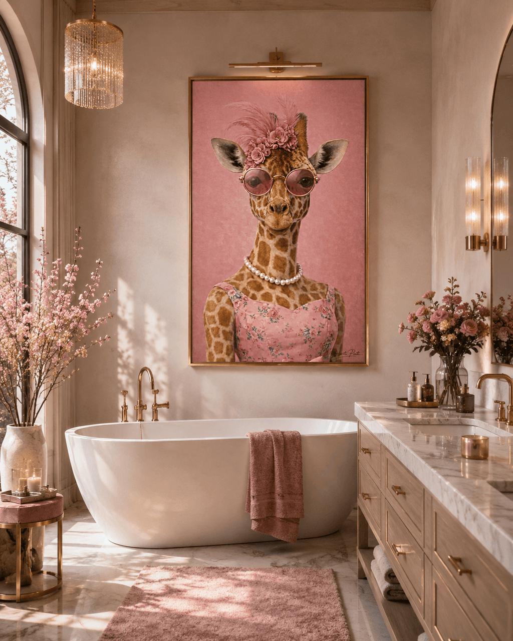 Femelle Girafe Stylée dans salle de bain