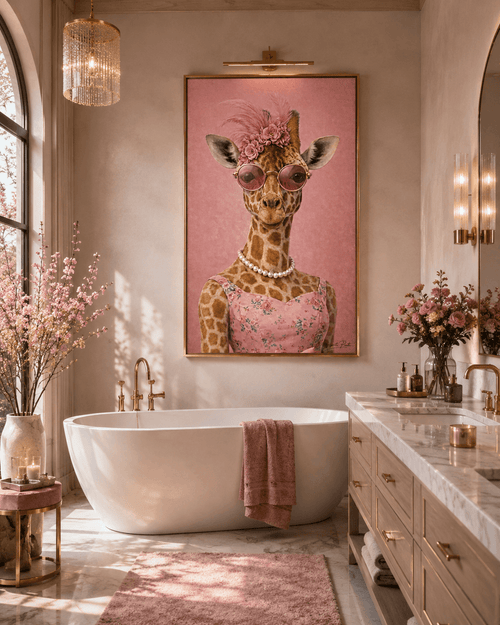 Femelle Girafe Stylée dans salle de bain