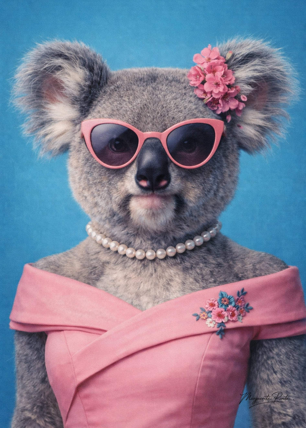 Femelle Koalas fusionnant puissance ancestrale et douceur inattendue dans un univers bleu poudré par Marguerite P.