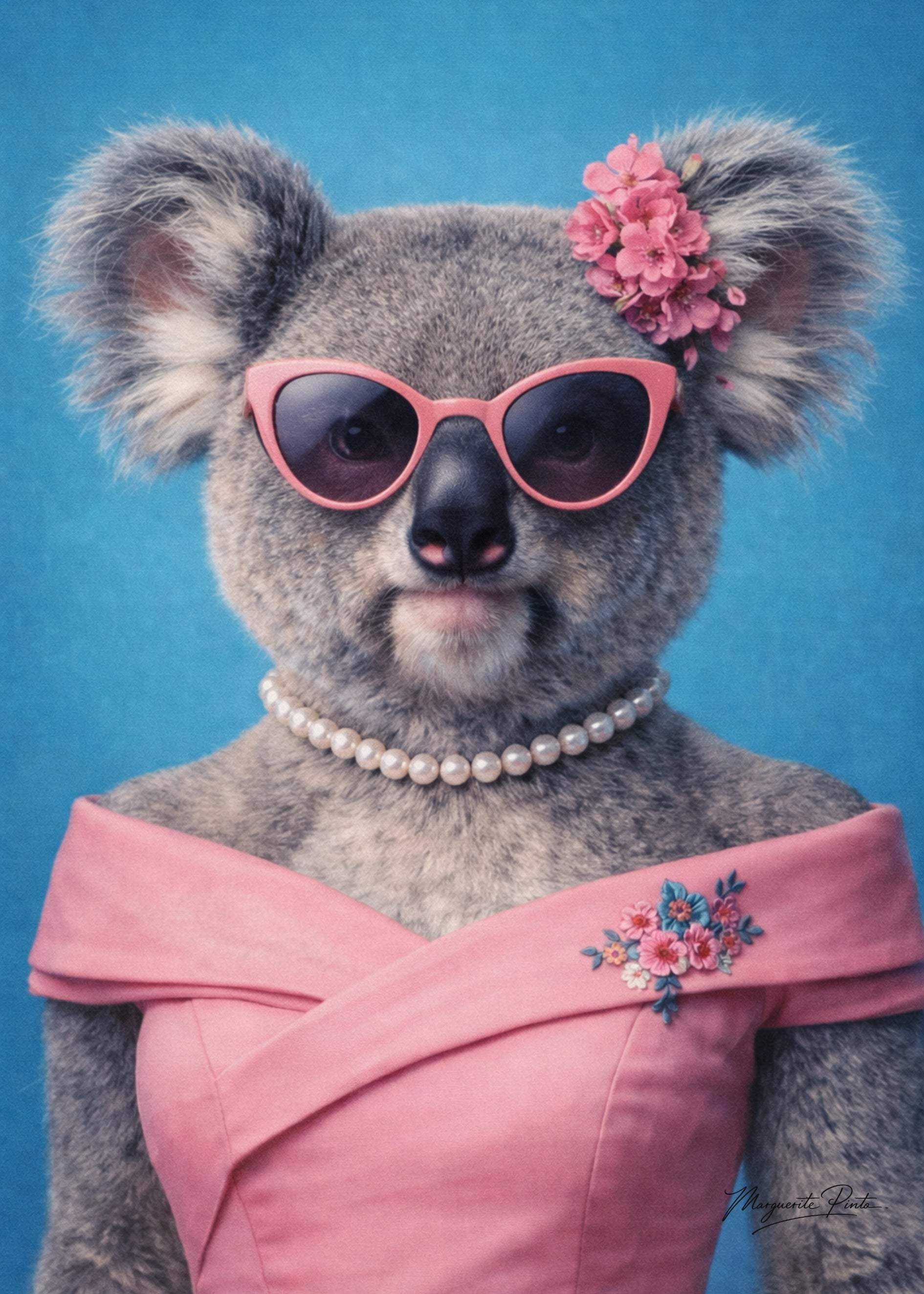 Femelle Koalas fusionnant puissance ancestrale et douceur inattendue dans un univers bleu poudré par Marguerite P.