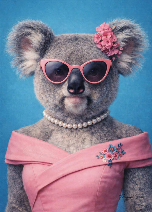 Femelle Koalas fusionnant puissance ancestrale et douceur inattendue dans un univers bleu poudré par Marguerite P.