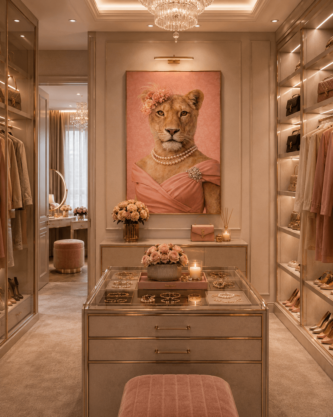 Femelle Lion exposée dans un somptueux dressing