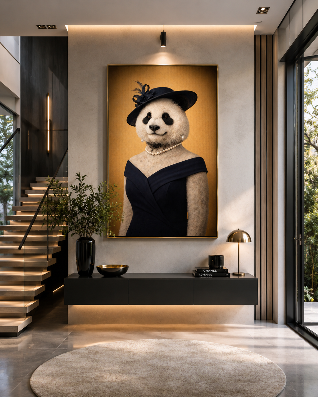 Femelle Panda exposé dans endroit distingué moderne
