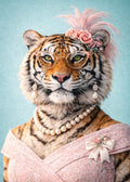 Femelle tigre sur fond ciel, symbolisant douceur et sérénité.
