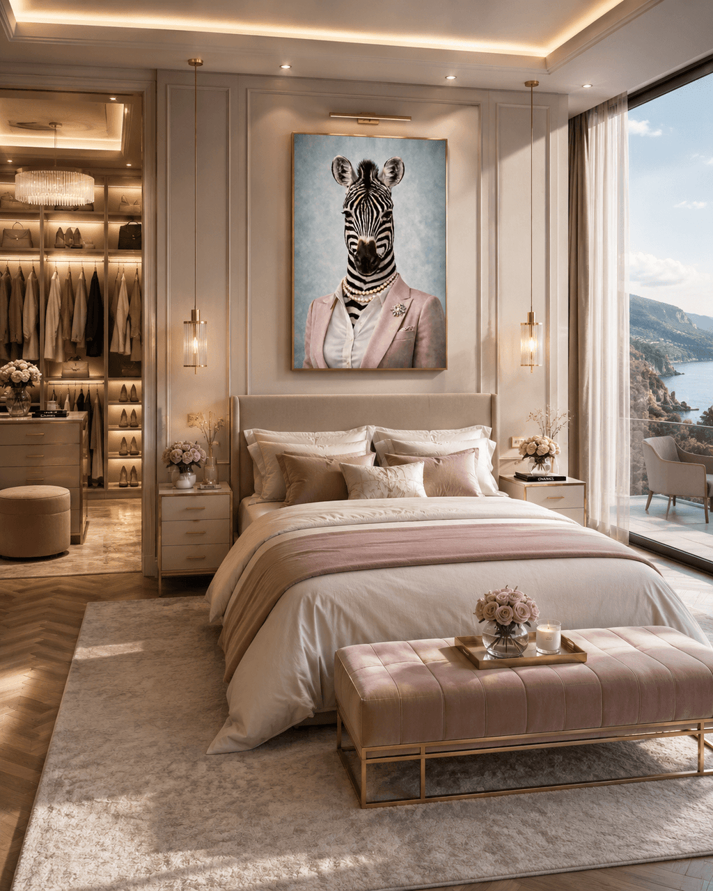 Femelle Zèbre portrait dans chambre de luxe