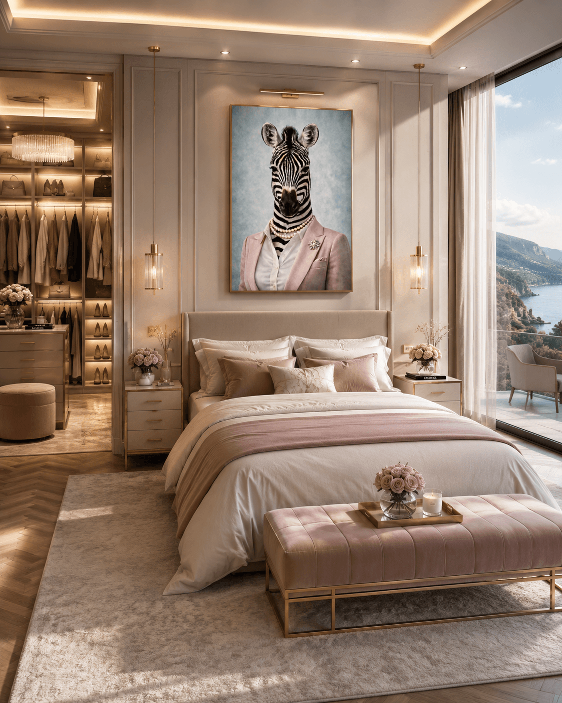Femelle Zèbre portrait dans chambre de luxe