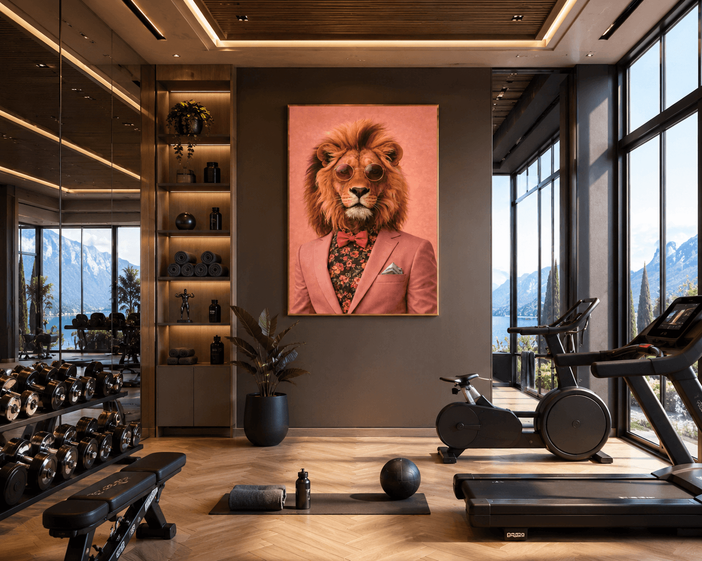 Mâle Lion exposé dans une Salle de sport de luxe