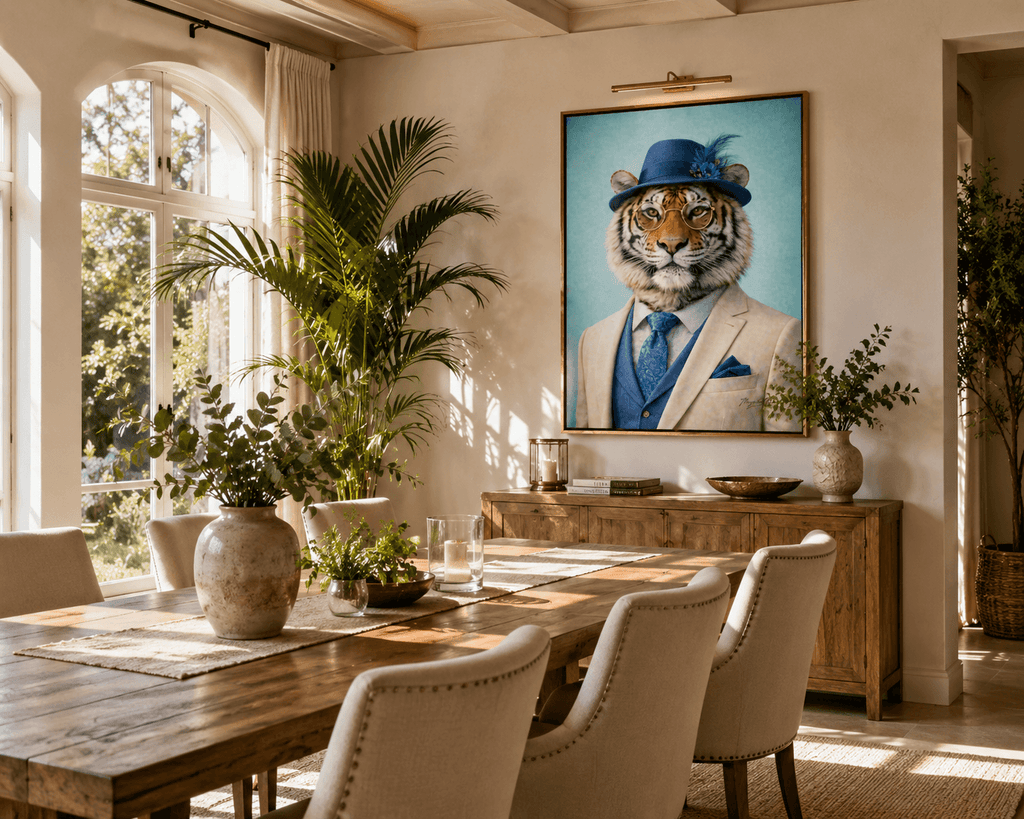 Mâle tigre charmant dans salle à manger