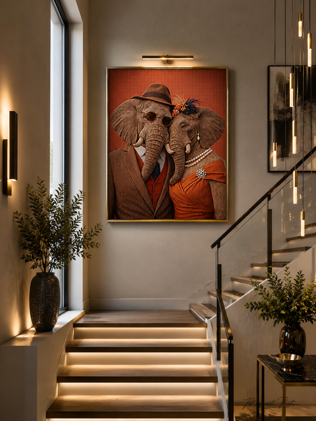 Portrait Couple Elephant exposé dans l'escalier