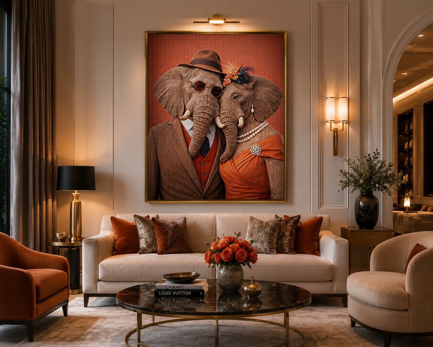 Portrait Couple Elephant exposé dans le salon