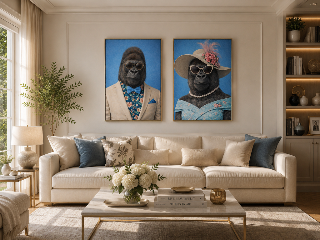 Portraits Male et femelle gorille exposés dans le salon